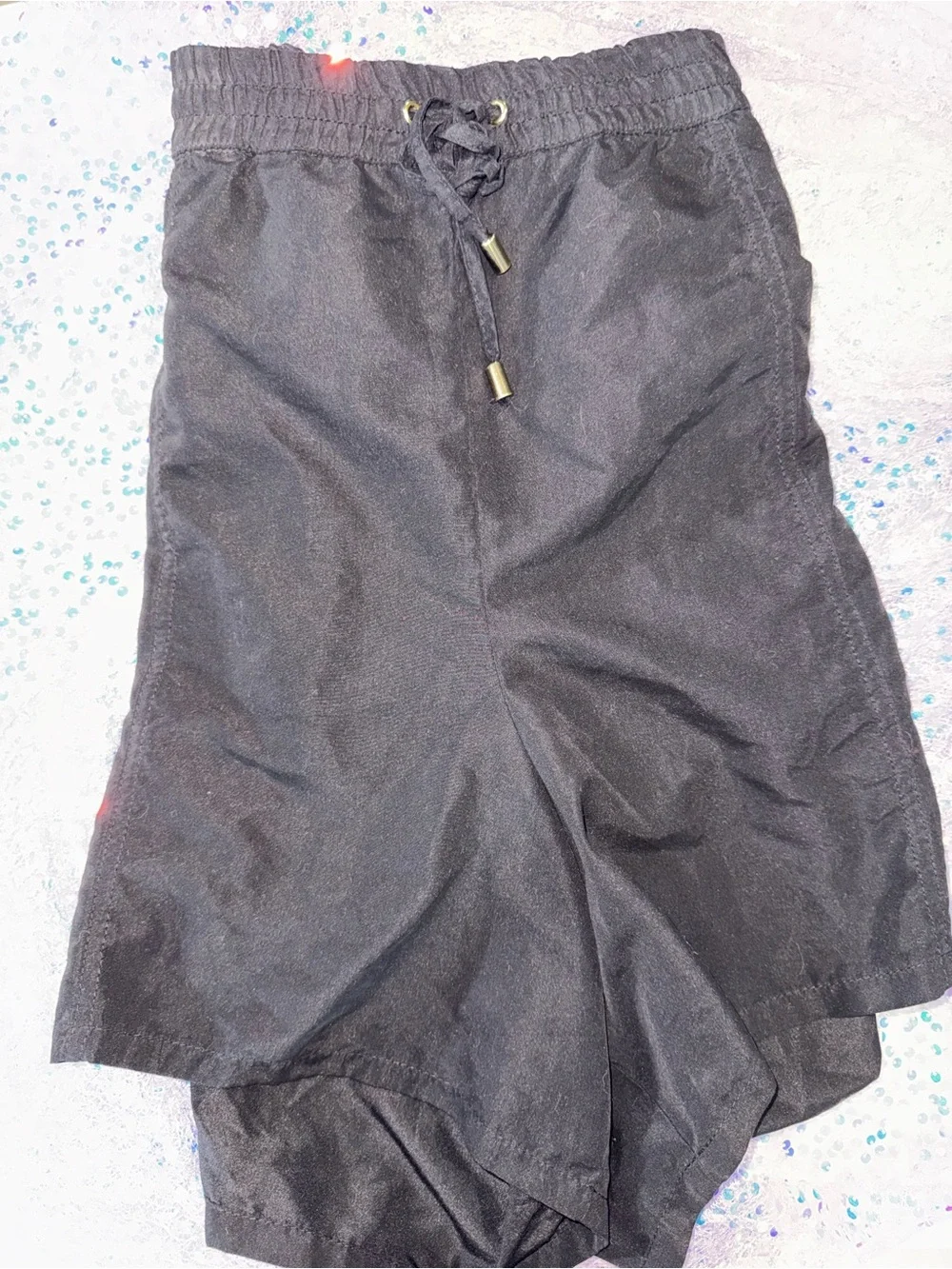 1692-Women's Black Swim Coverup Shorts with Drawstring